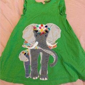Mini Boden Green Dress with Colorful Elephant Design
